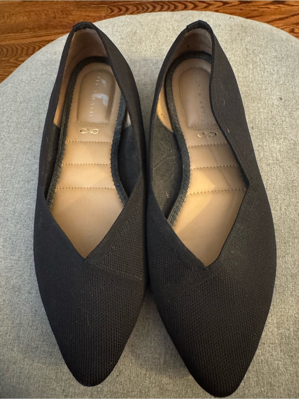 Pointed Knit Ballet Flats in Black by Unknown Brand